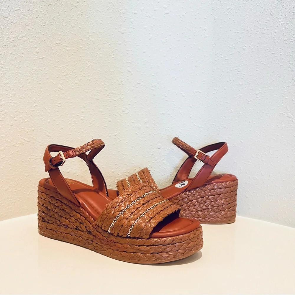 Franco Sarto Peachy Rust Wedge Espadrille Sandals Sz 9.5 NEW
